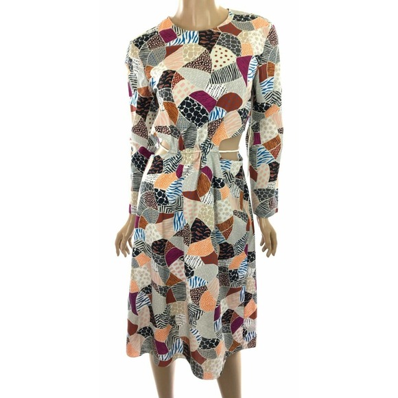 EDUN Dresses & Skirts - Edun NWT Dress Ecru Multi-Color Broken Tile Poplin Cotton Cut Outs at Waist